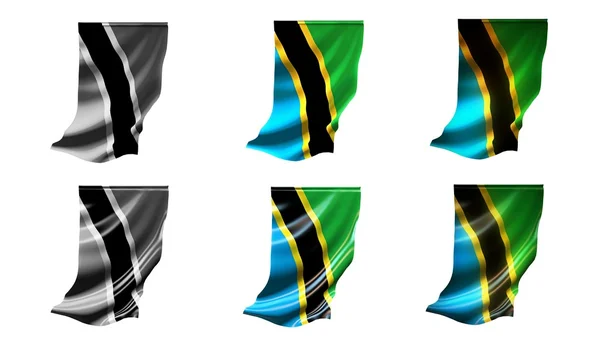 Tansania Flaggen schwenken Set 6 in 1 vertikalen Stilen — Stockfoto