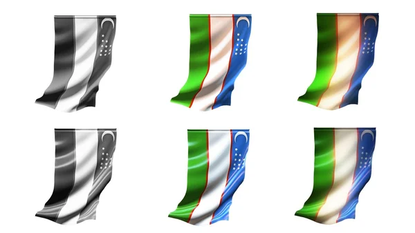 우즈베키스탄 깃발을 흔들며 6에 1 수직 스타일 설정 — 스톡 사진