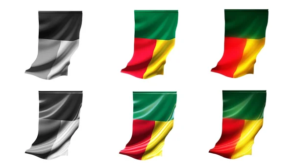 Banderas de benin ondeando conjunto 6 en 1 estilos verticales — Foto de Stock