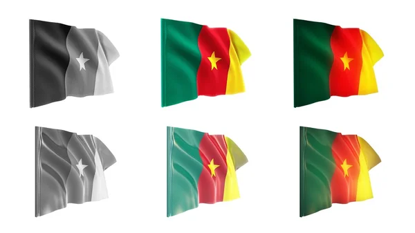 Banderas de camerún ondeando conjunto 6 en 1 estilos athwart — Foto de Stock