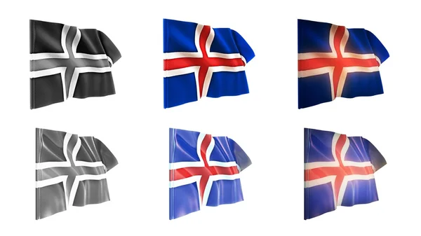 Islandia banderas ondeando conjunto 6 en 1 estilos athwart —  Fotos de Stock