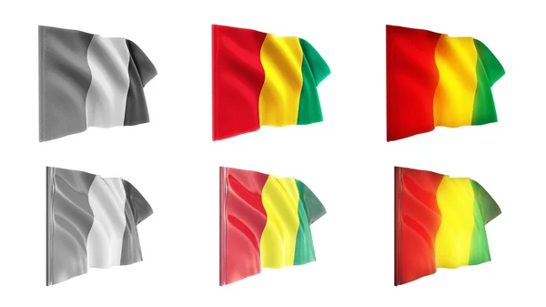 Guinea  flags waving set 6 in 1 athwart styles — Stock Photo, Image