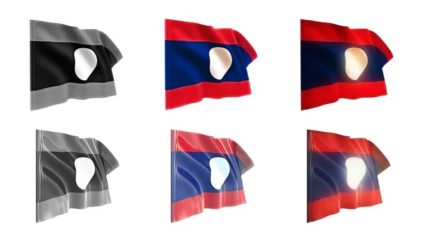 Bandeiras laos acenando definir 6 em 1 estilos athwart — Fotografia de Stock