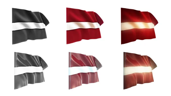 Banderas de latvia ondeando conjunto 6 en 1 estilos athwart —  Fotos de Stock