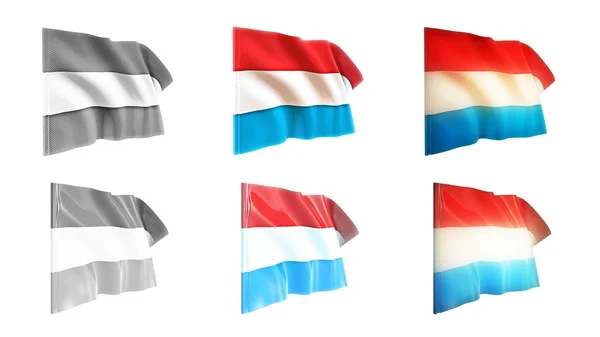 Luxembourg steaguri fluturând set 6 în 1 stiluri de atwart — Fotografie, imagine de stoc