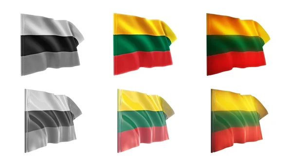 Lithuania flags waving set 6 in 1 athwart styles — стоковое фото