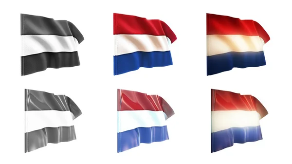 Нідерланди прапорів на розмахуючи встановити 6 в 1 перпендикулярно стилів — стокове фото