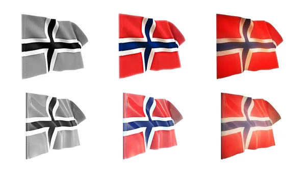Norge flaggor vajande set 6 i 1 athwart stilar — Stockfoto