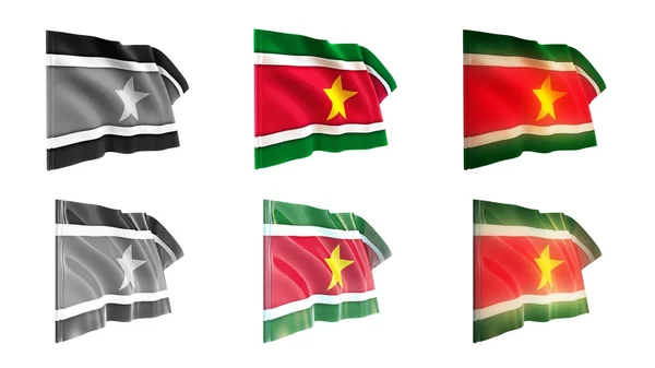 Surinam bayrakları sallayarak 6 1 stilleri vuruk ayarla — Stok fotoğraf
