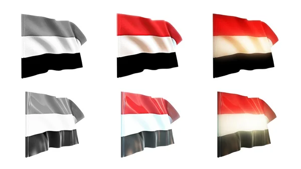 Yemen flags waving set 6 in 1 athwart styles — Stock Photo, Image