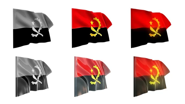 Angola banderas ondeando conjunto 6 en 1 estilos athwart —  Fotos de Stock