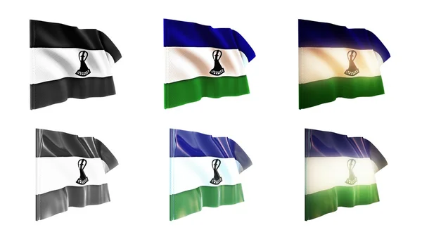 Bandeiras Lesoto acenando set 6 em 1 estilos athwart — Fotografia de Stock
