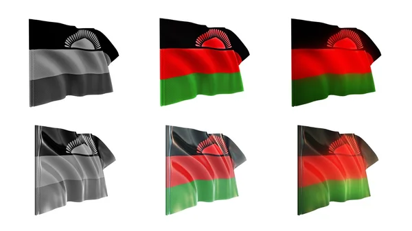 Bandeiras do Malawi acenando set 6 em 1 estilos athwart — Fotografia de Stock