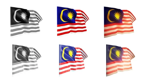 Malaysia flags waving set 6 in 1 athwart styles — Stock Photo, Image