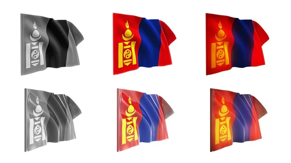 Mongolia flags waving set 6 dalam 1 gaya athwart — Stok Foto