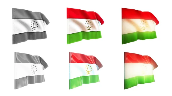 Tayikistán banderas ondeando conjunto 6 en 1 estilos athwart — Foto de Stock
