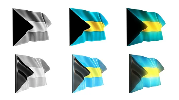 Bandeiras bahamas acenando set 6 em 1 estilos athwart — Fotografia de Stock