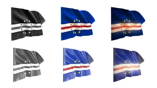 Cape verde flags waving set 6 in 1 athwart styles — Stock Photo, Image