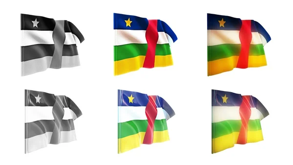 Central african republic  flags waving set 6 in 1 athwart styles — Stock Photo, Image