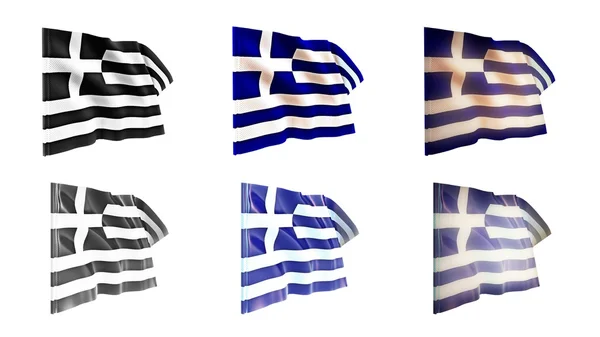 Banderas grises ondeando conjunto 6 en 1 estilos athwart —  Fotos de Stock