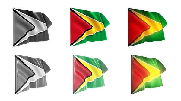 Banderas de Guayana ondeando conjunto 6 en 1 estilos athwart —  Fotos de Stock