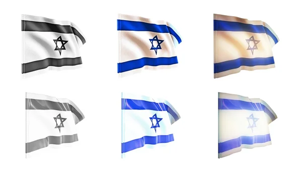 Powiewają flagi Izraela zestaw 6 w 1 athwart style — Zdjęcie stockowe