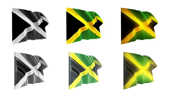 Ямайка прапорів на розмахуючи встановити 6 в 1 перпендикулярно стилів — стокове фото