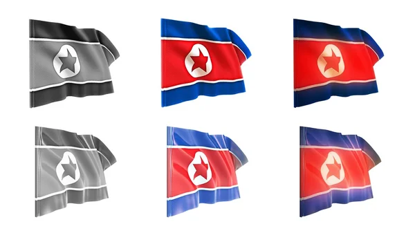 Korea north flaggor vajande set 6 i 1 athwart stilar — Stockfoto