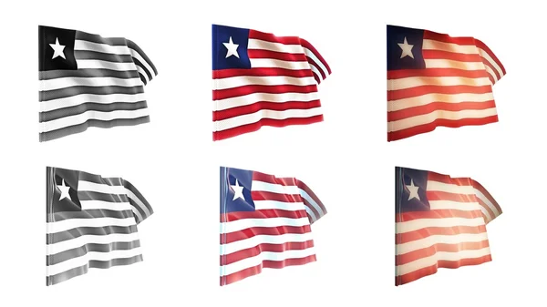 Liberia  flags waving set 6 in 1 athwart styles — Stock Photo, Image