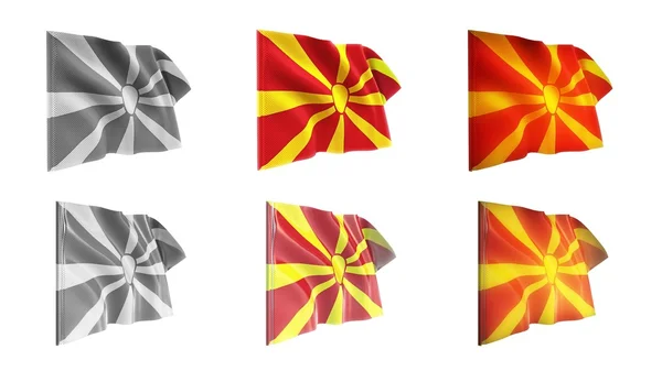 Macedonië vlaggen zwaaien ingesteld 6 in 1 athwart stijlen — Stockfoto