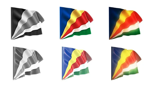 Bandeiras seychelles acenando set 6 em 1 estilos athwart — Fotografia de Stock