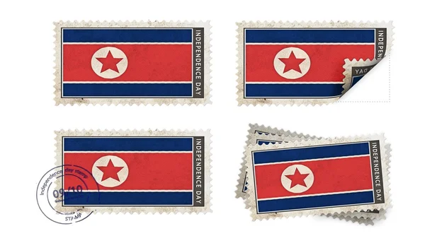 Korea north flagga på stämpel självständighetsdagen set — Stockfoto