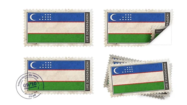 Bandiera uzbekistan il giorno dell'indipendenza del timbro impostato — Foto Stock