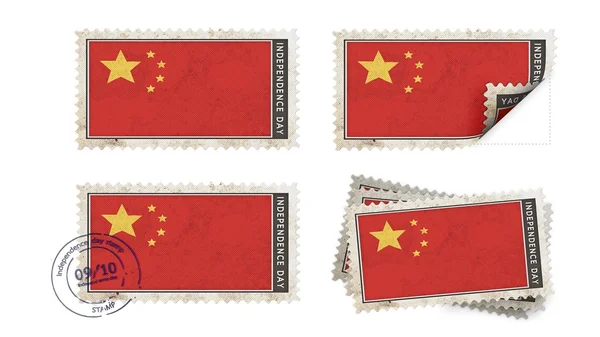 Čína vlajka na razítko den nezávislosti set — Stock fotografie