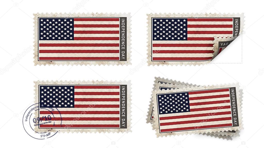 united states of american flag on stamp independence day set
