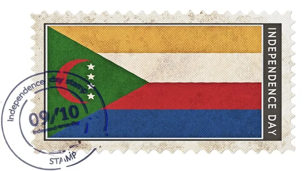 Bandera de comoras en el día de la independencia del sello con bomba de fecha — Foto de Stock