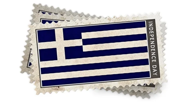 Bandera griega en el día de la independencia del sello se superpone —  Fotos de Stock