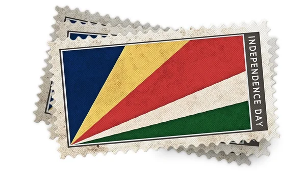 stock image seychelles flag on stamp independence day is overlay