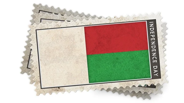 Bandera de madagascar en el día de la independencia del sello se superpone — Foto de Stock