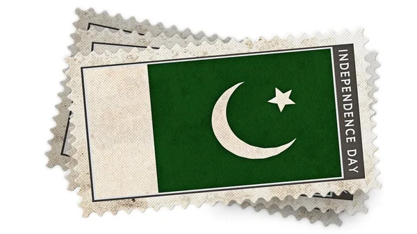 Bandera de Pakistán en el día de la independencia del sello se superpone — Foto de Stock