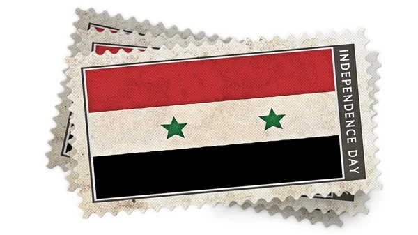 La bandiera di syria durante giorno di indipendenza di timbro è sovrappongono — Foto Stock