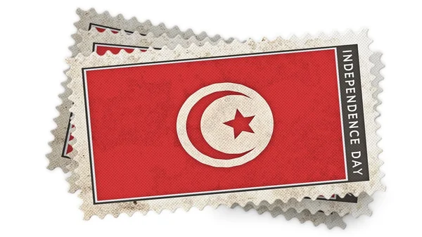 Bandera de Tunisia en el día de la independencia del sello se superpone — Foto de Stock