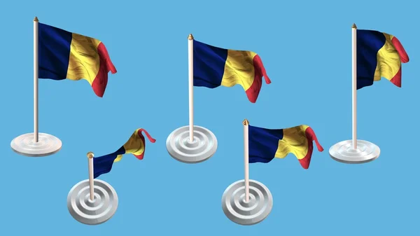 Tsjaad vlaggen met witte pin instellen meerdere weergaven — Stockfoto