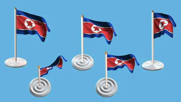 Korea north flaggor med vita stift anges flera vyer — Stockfoto