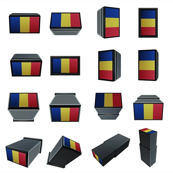 Roemenië vlaggen 3D-Box met mesh textuur — Stockfoto