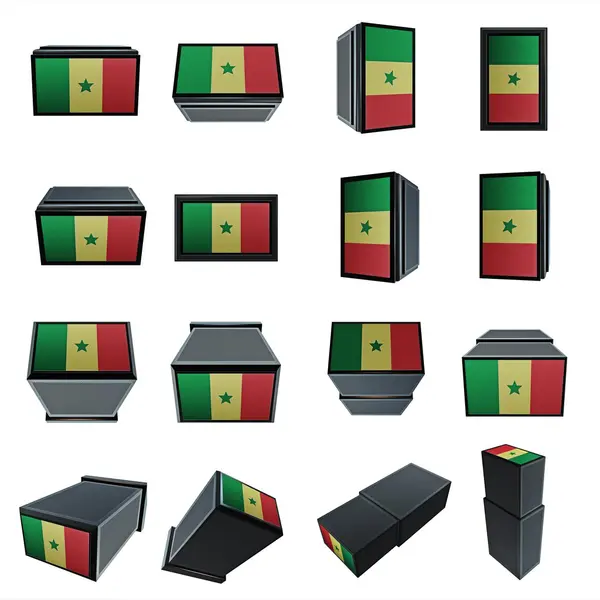 Сенегал флаги 3D Box с сеткой текстуры — стоковое фото