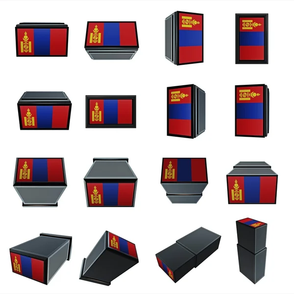 Mongolia flags 3D Box with mesh texture — стоковое фото