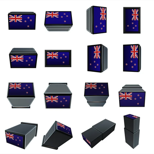 New Zealand flags 3D Box with  mesh texture — Stock Photo, Image