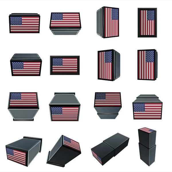 United states of american flags 3D Box with  mesh texture — Stock Photo, Image