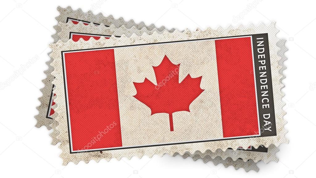 canada flag on stamp independence day is overlay
